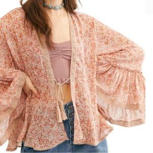 Free People Lola Chiffon Floral Print Kimono size XS
